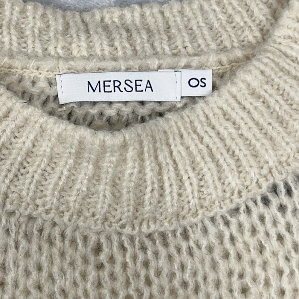 Mersea Womens Pisa Loose Knit Sweater OS Wool Blend Ivory Pink Striped Coquette‎ - Picture 2 of 8